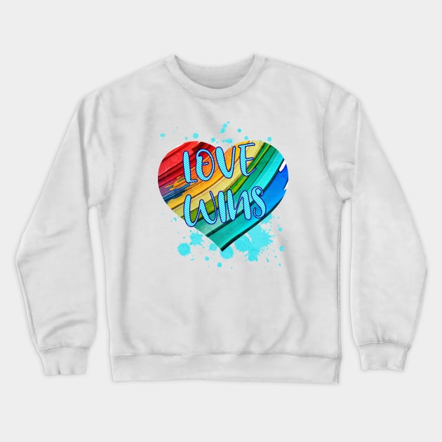 Love Wins - LGBTQ Paint Splatter Heart Crewneck Sweatshirt by Prideopenspaces